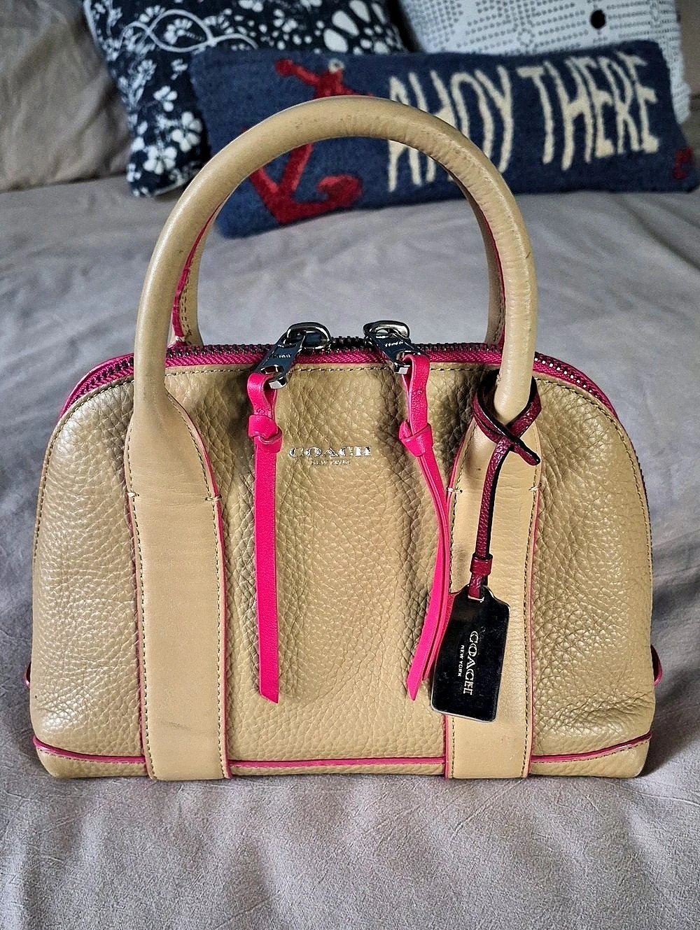 Coach Leather Satchel in Brown & Pink